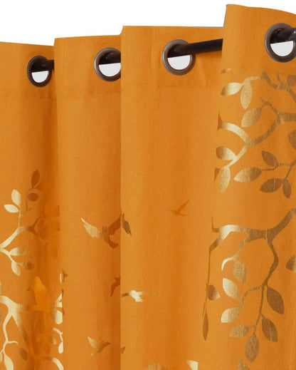 Songbird Foil Printed Cotton Curtains | Pack of 2 | 7 x 4 Feet