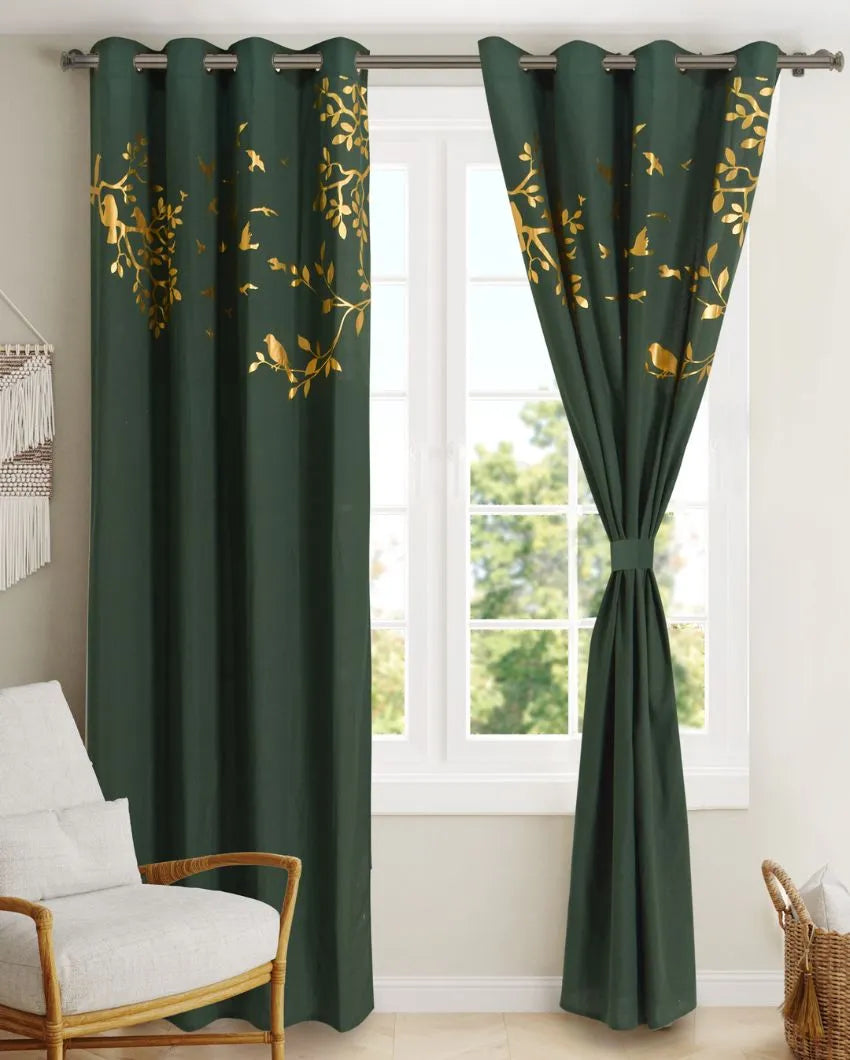 Songbird Foil Printed Cotton Curtains | Pack of 2 | 7 x 4 Feet