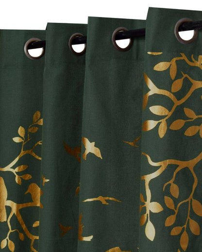 Songbird Foil Printed Cotton Curtains | Pack of 2 | 7 x 4 Feet