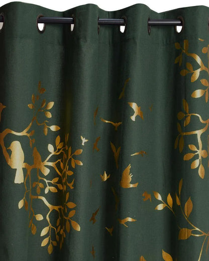 Songbird Foil Printed Cotton Curtains | Pack of 2 | 7 x 4 Feet