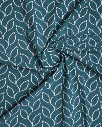 Branchlet Teal Cotton Polyester Printed Door Curtain | Set of 2 | 7 x 4 Feet