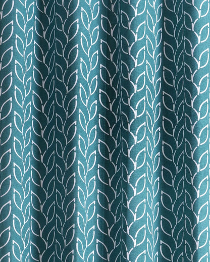 Branchlet Teal Cotton Polyester Printed Door Curtain | Set of 2 | 7 x 4 Feet