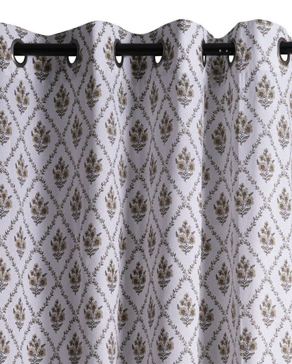 Daisy Neutral Polyester Cotton Printed Door Curtain | Set of 2 | 7 x 4 Feet