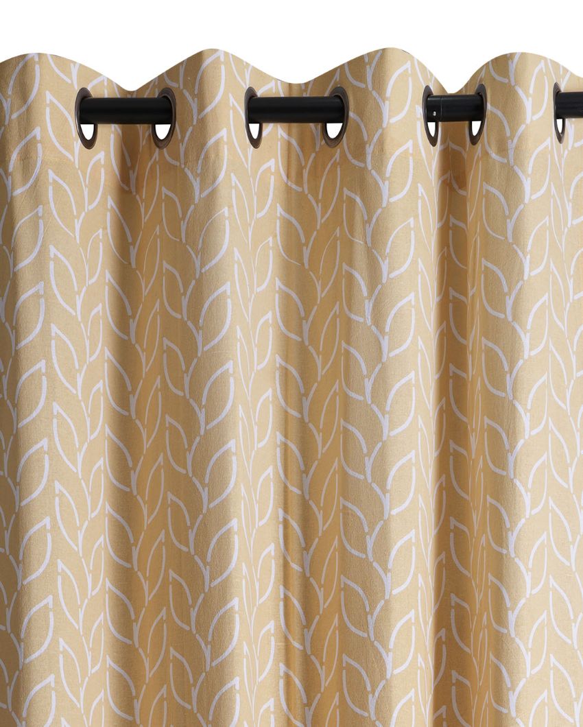 Branchlet Yellow Polyester Cotton Printed Door Curtain | Set of 2 | 7 x 4 Feet