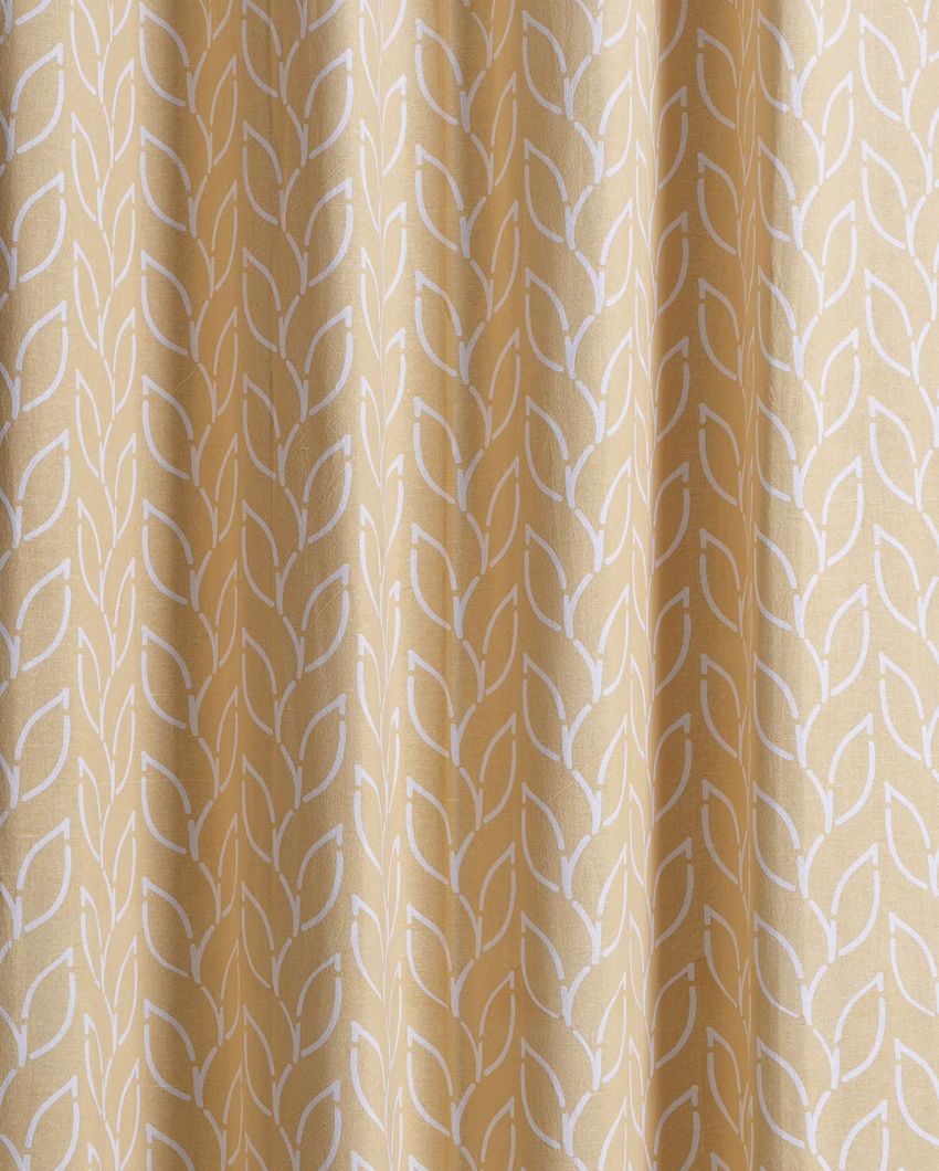 Branchlet Yellow Polyester Cotton Printed Door Curtain | Set of 2 | 7 x 4 Feet