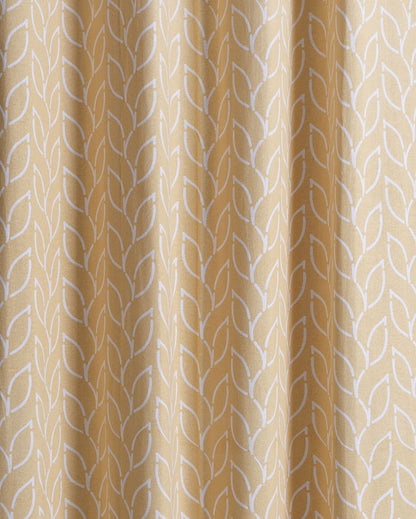 Branchlet Yellow Polyester Cotton Printed Door Curtain | Set of 2 | 7 x 4 Feet