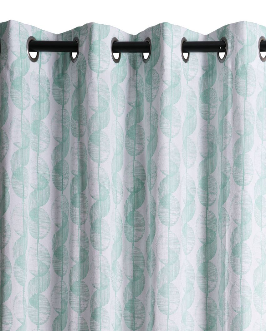 Swirl Green Polyester Cotton Printed Door Curtain | Set of 2 | 7 x 4 Feet