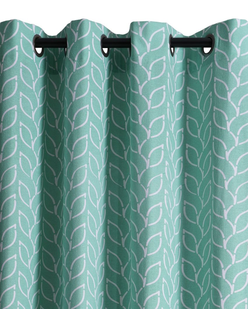 Branchlet Aqua Polyester Cotton Printed Door Curtain | Set of 2 | 7 x 4 Feet