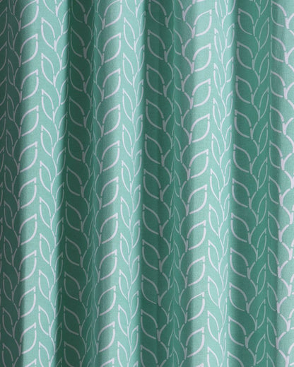 Branchlet Aqua Polyester Cotton Printed Door Curtain | Set of 2 | 7 x 4 Feet