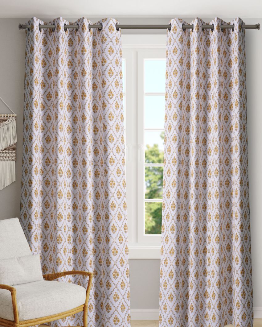 Daisy Yellow Polyester Cotton Printed Door Curtain | Set of 2 | 7 x 4 Feet