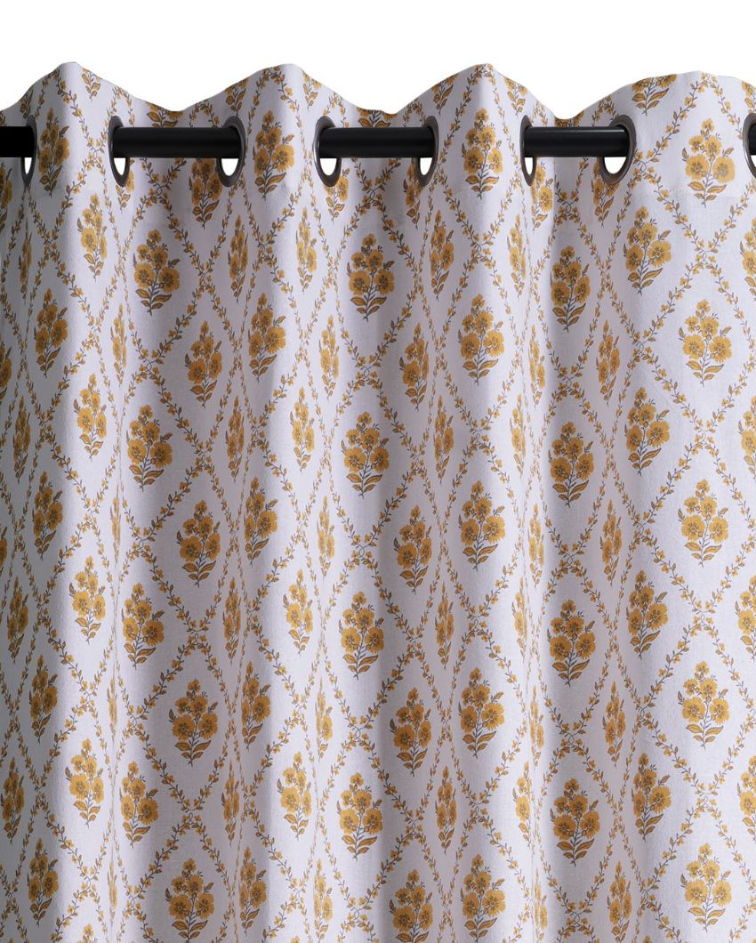 Daisy Yellow Polyester Cotton Printed Door Curtain | Set of 2 | 7 x 4 Feet