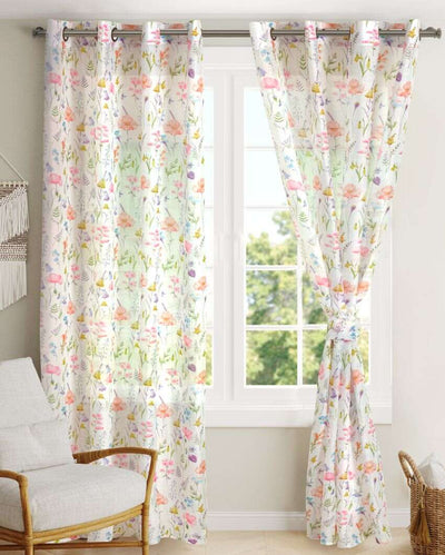 Floral Garden Digitally Printed Polyester Sheer Curtains | Set Of 2 | 7 x 4.4 ft