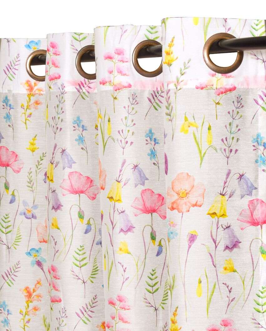 Floral Garden Digitally Printed Polyester Sheer Curtains | Set Of 2 | 7 x 4.4 ft