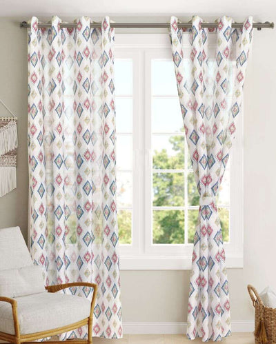 Mia Printed Polyester Sheer Curtains | Set Of 2 | 7 x 4.4 ft