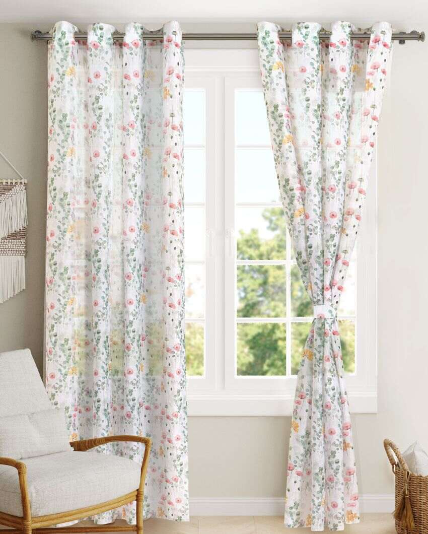 Misty Printed Polyester Sheer Curtains | Set Of 2 | 7 x 4.4 ft