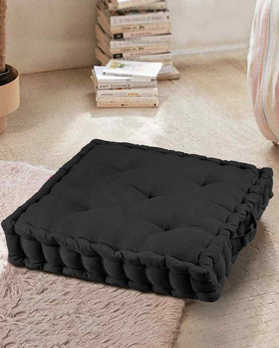 Kapalbhati Black Matlas Cotton Floor Cushion