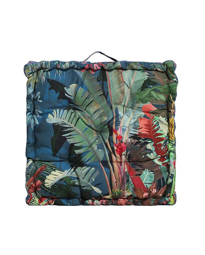 Savana Leaves Printed Matlas Polycotton Floor Cushion | 20 X 20 inches