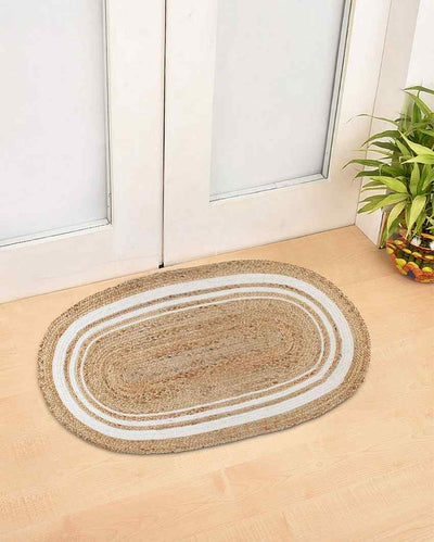 Beige Hand Braided Cotton Rug | 39 x 24 inches