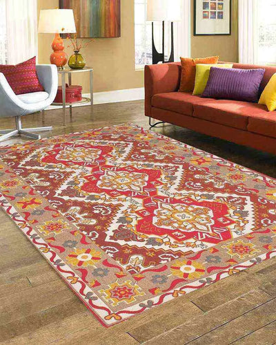 Udaipur Rusty Red Printed Cotton Carpet | 67 x 47 inches