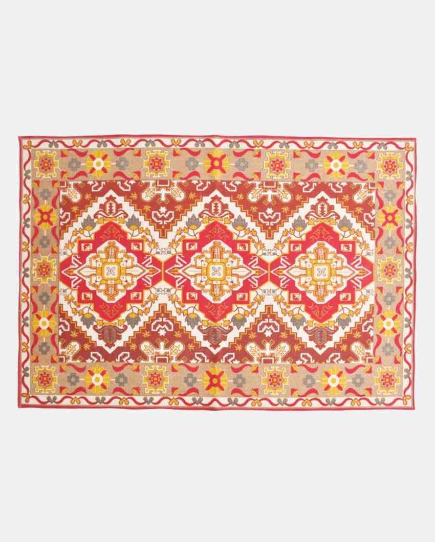 Udaipur Rusty Red Printed Cotton Carpet | 67 x 47 inches