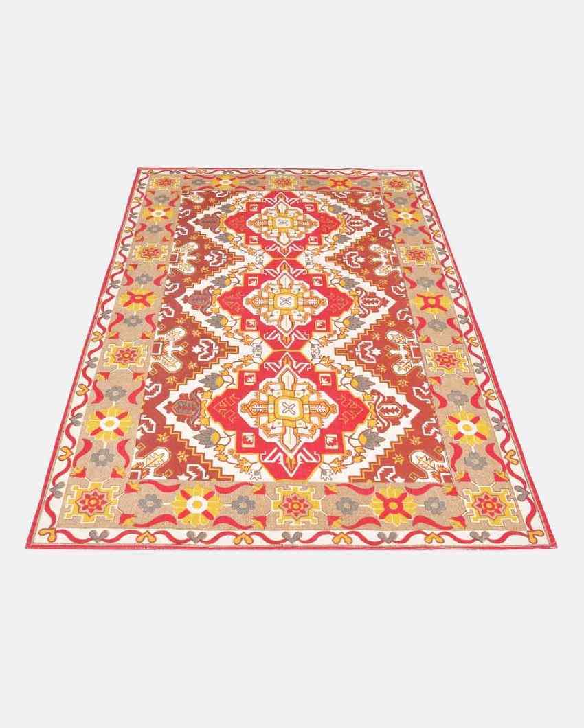 Udaipur Rusty Red Printed Cotton Carpet | 67 x 47 inches