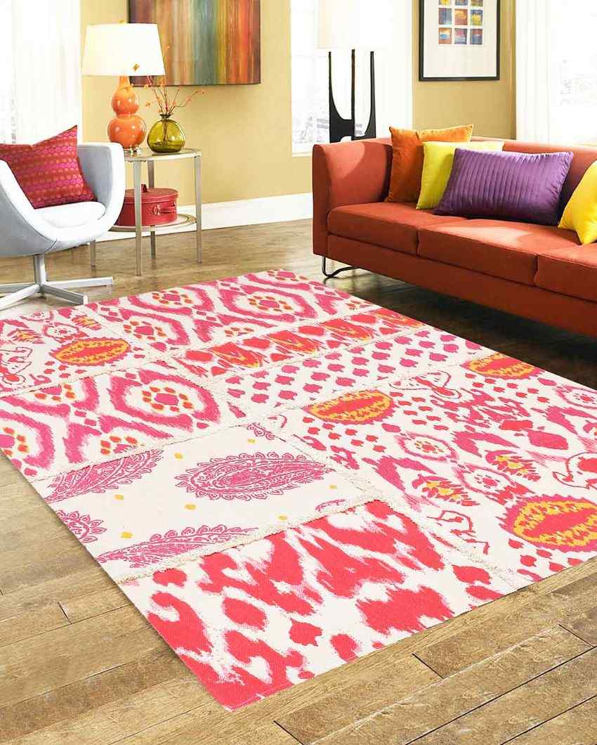 Garden Of Ikat Color Cotton Printed Carpet | 67 x 47 inches