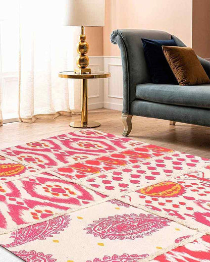 Garden Of Ikat Color Cotton Printed Carpet | 67 x 47 inches