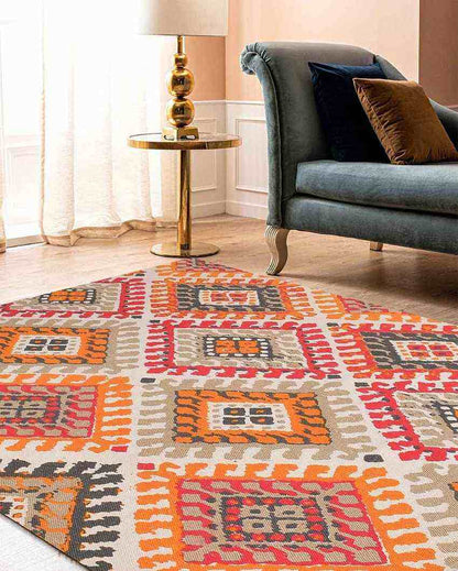 Rajwada Multicolored Printed Cotton Carpet | 67 x 47 inches