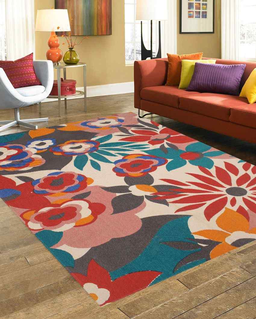 Floral Printed Cotton Carpet | 67 x 47 inches
