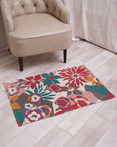 Stylish Cotton Floral Printed Rug | 35 x 23 inches