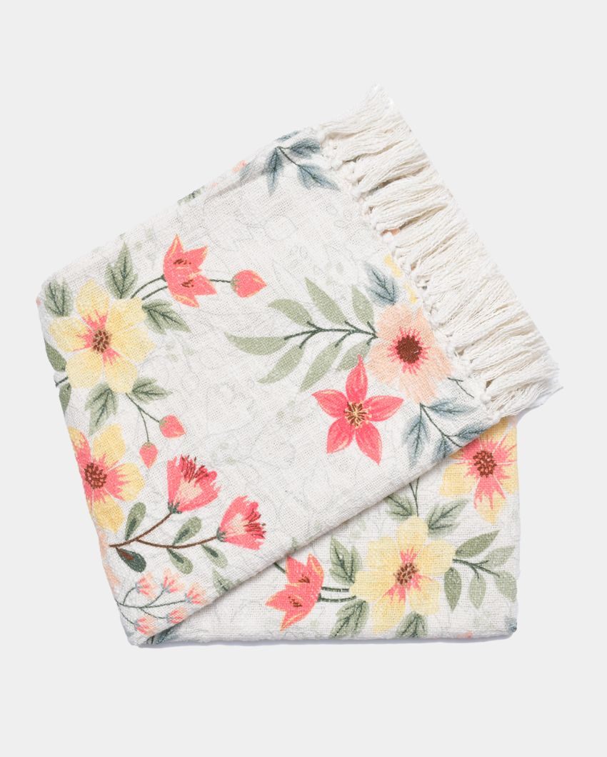 Blossom Cotton Printed Throw With Cushion Cover