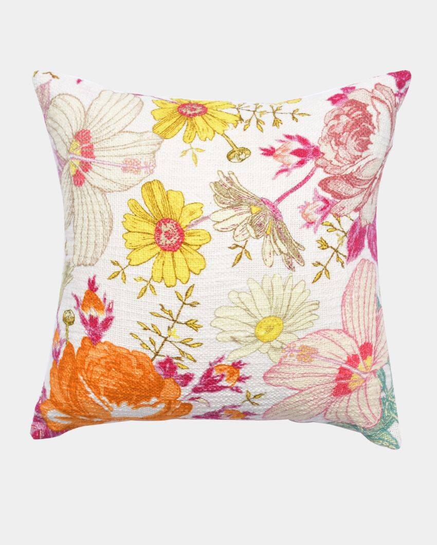 Floral Garden Cotton Printed Throw With Cushion Cover