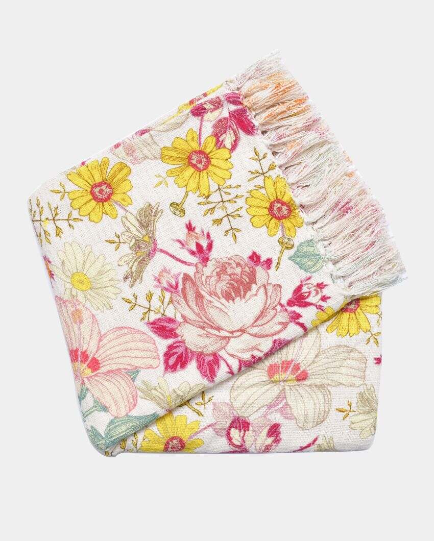 Floral Garden Cotton Printed Throw With Cushion Cover