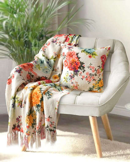 Tropical Cotton Printed Throw With Cushion Cover