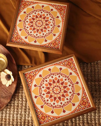 Yellow Sunshine Wooden Mandala Chowki