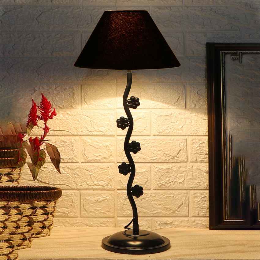 Elegant Sleek Black Metal Table Lamp with Shade Without Bulb | 10 x 23 inches