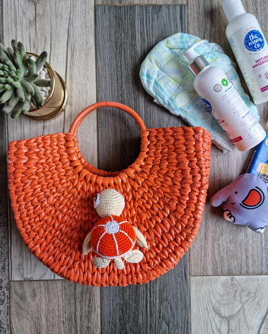 Tangerine Orange Cane Handbag | 12 x 4 x 11 inches