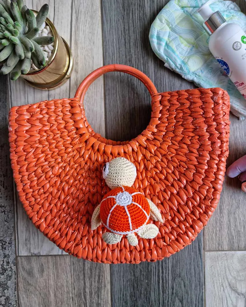 Tangerine Orange Cane Handbag| Orange | 30 x 10 x 27 cm /12 x 4 x 11 inches