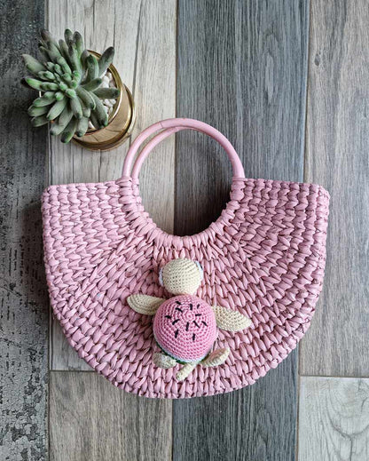 Blush Pink Cane Handbag | 30 x 10 x 27 cm / 12 x 4 x 11 inches