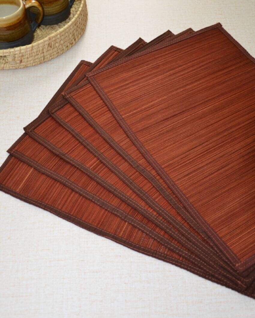 Bamboo Brown Plain Placemats | Set Of 6 | 19 x 13 inches