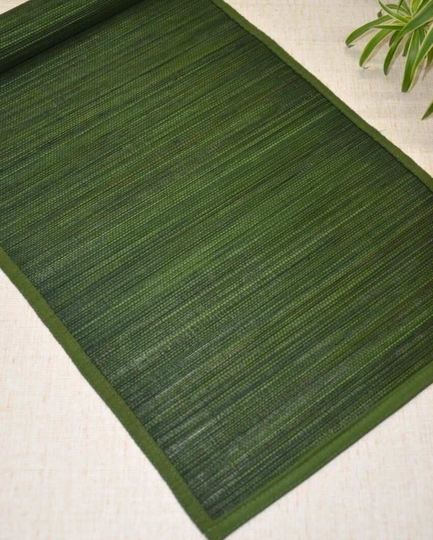 Contemporary Dark Green Bamboo Table Runner | 48 x 13 inches