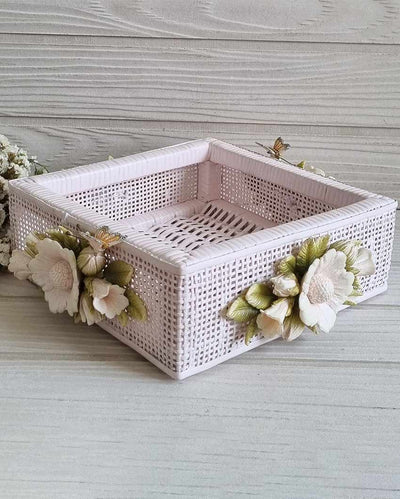 Blush Pink Cane Square Tray | 22 x 7 cm /9 x 3 inches