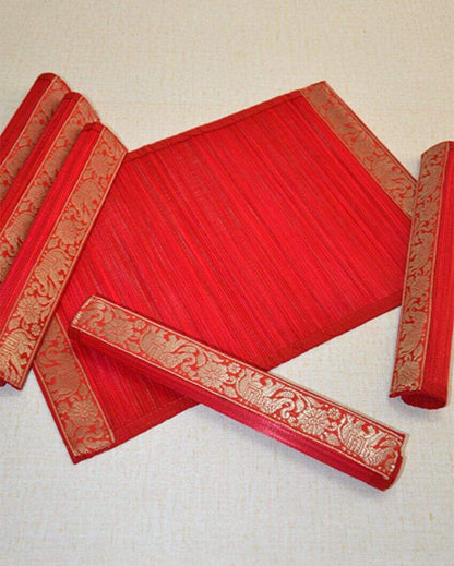 Bamboo Brocade Red Placemats | Set Of 6 | 19 x 13 inches