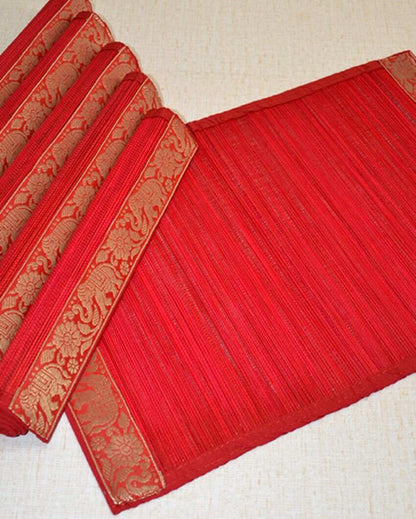 Bamboo Brocade Red Placemats | Set Of 6 | 19 x 13 inches