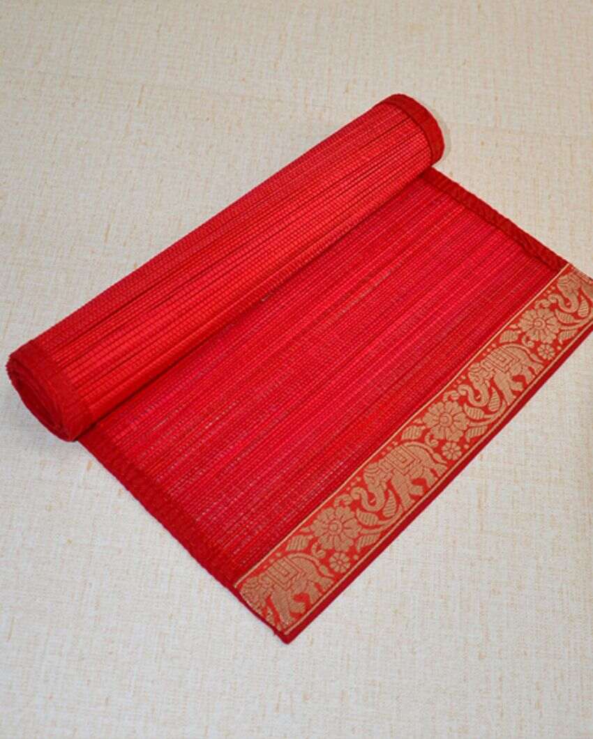 Bamboo Brocade Red Table Runner | 48 x 13 inches