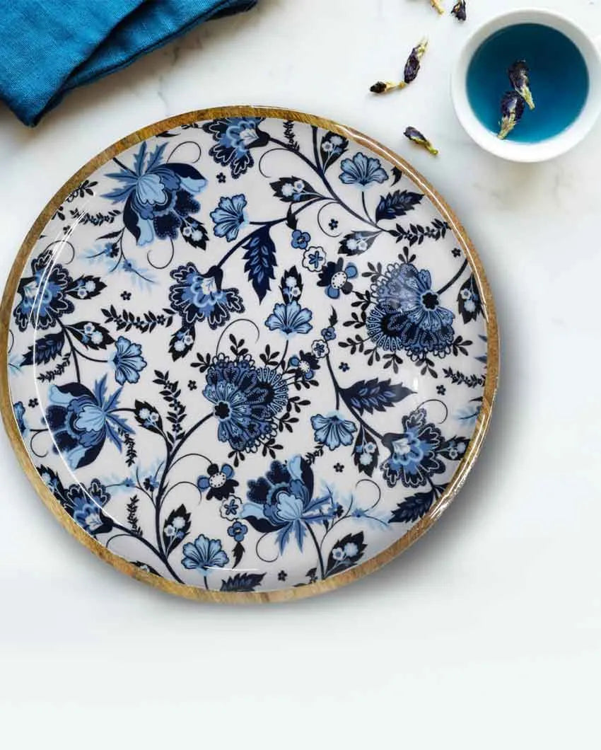 Floral Round Wooden Serving Platter Title