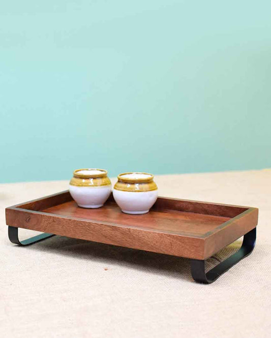 Serving Tray With Metal Stand Title
