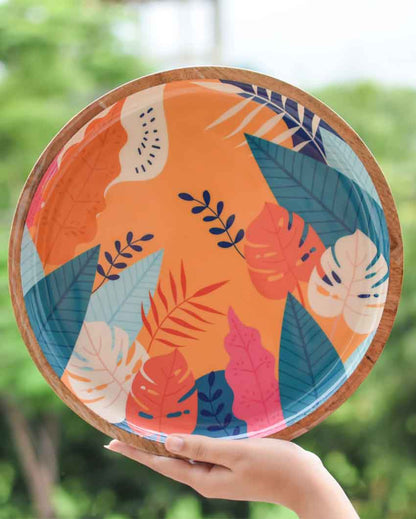 Tropical Round Wooden Serving Platter Title
