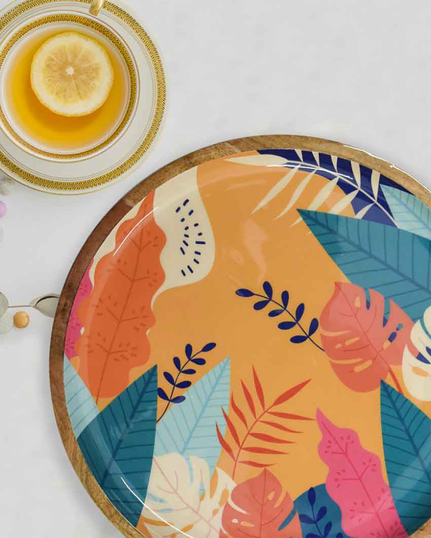Tropical Round Wooden Serving Platter Title