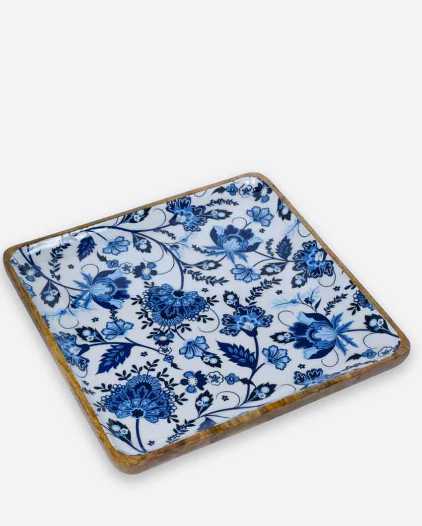 Floral Square Wooden Serving Platter Title